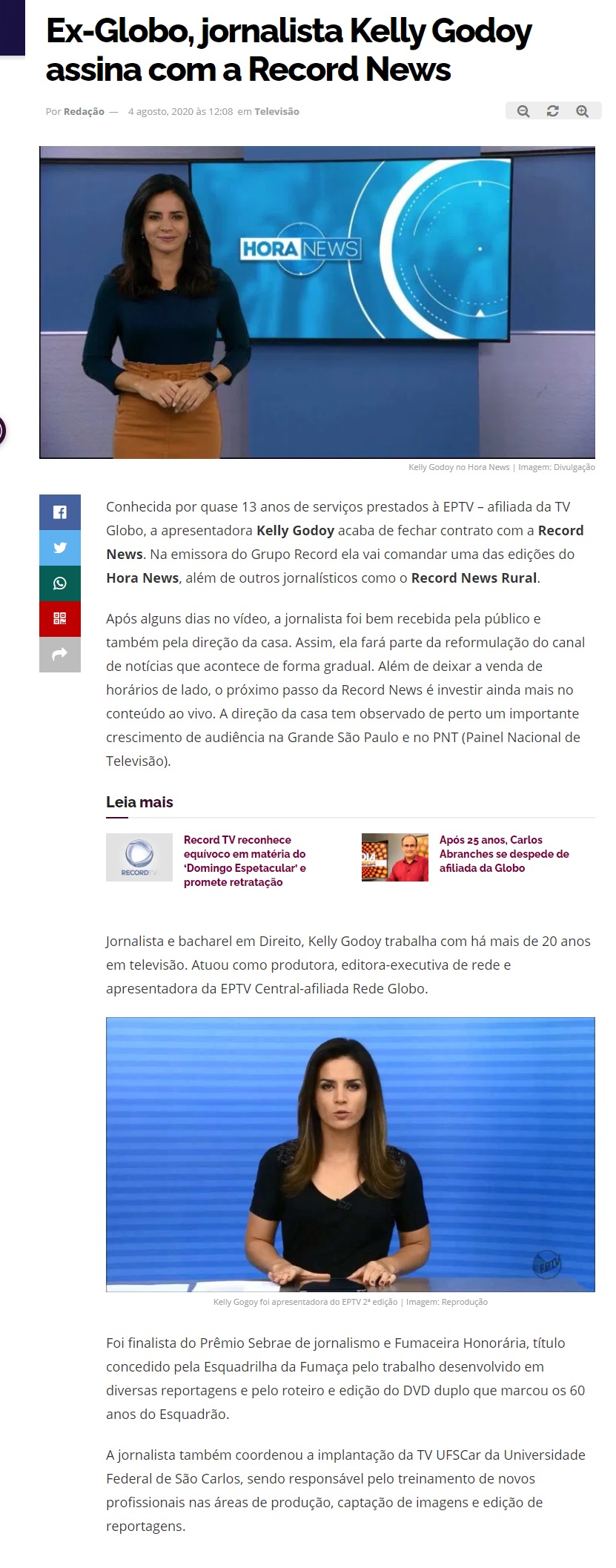 Ex-Globo, jornalista Kelly Godoy assina com a Record News